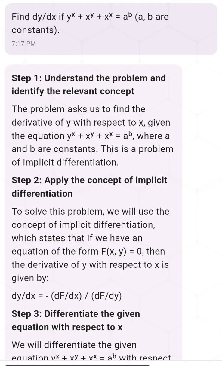Rank Cherry answering an implicit differentiation question in numbered steps