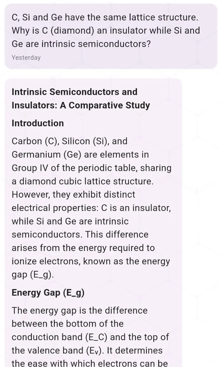 Rank Cherry explaining why carbon is an insulator while silicon and germanium are semiconductors